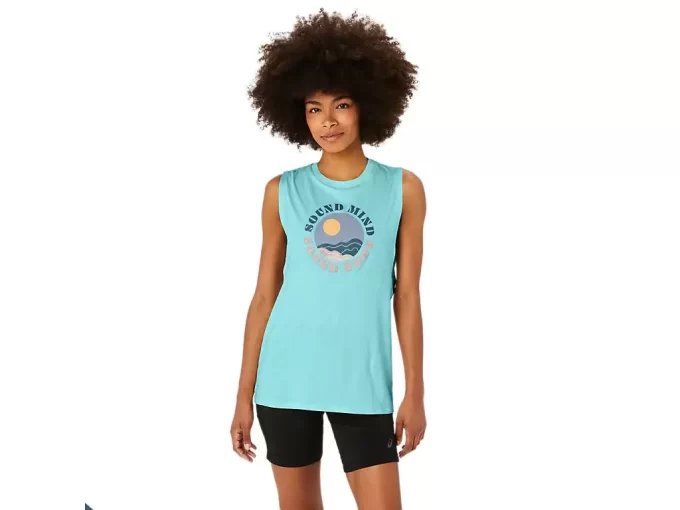 ASICS MUSCLE T-SHIRT MIT SLOGAN „SUN IN THE SKY“ FÜR DAMEN