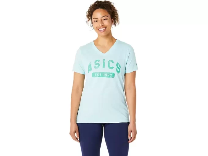 DAMEN-KURZARM-T-SHIRT MIT V-AUSSCHNITT „EST 1977“