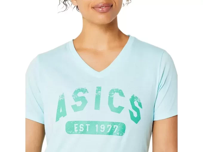DAMEN-KURZARM-T-SHIRT MIT V-AUSSCHNITT „EST 1977“