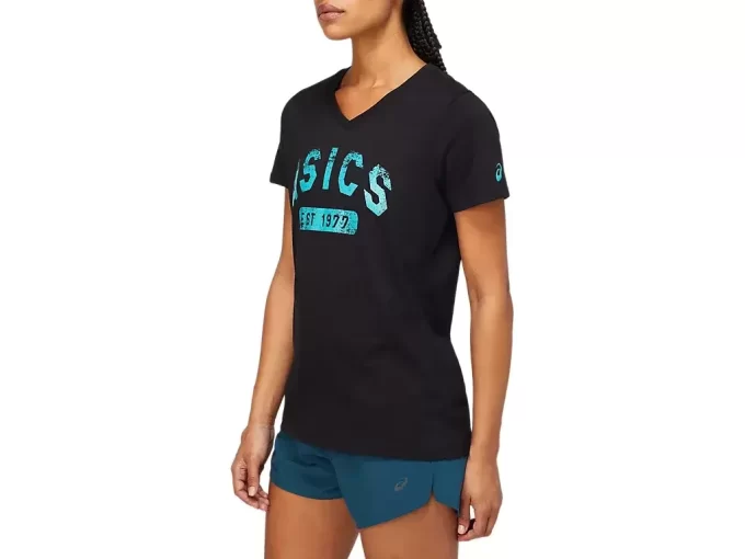 DAMEN-KURZARM-T-SHIRT MIT V-AUSSCHNITT „EST 1977“
