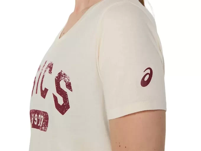 DAMEN-KURZARM-T-SHIRT MIT V-AUSSCHNITT „EST 1977“