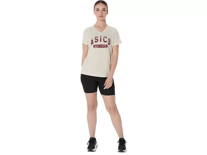 DAMEN-KURZARM-T-SHIRT MIT V-AUSSCHNITT „EST 1977“