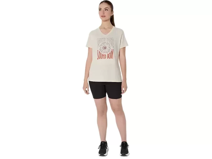 V-Ausschnitt mit Sonnenblumen-Slogan für Damen