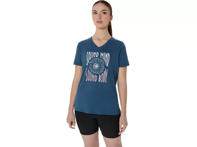 V-Ausschnitt mit Sonnenblumen-Slogan für Damen
