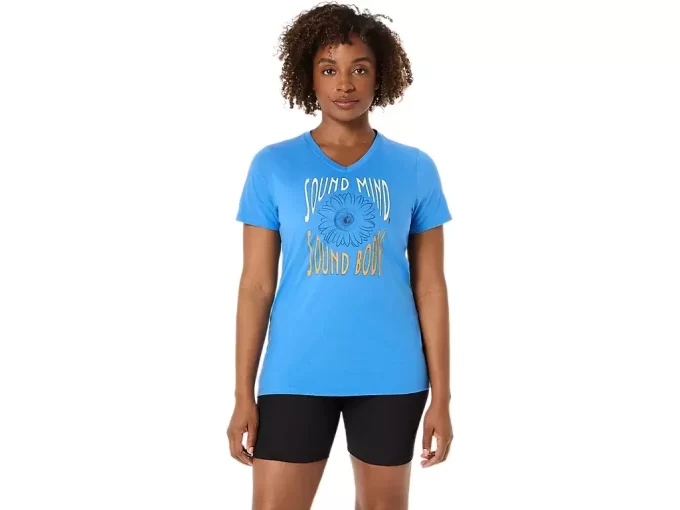 V-Ausschnitt mit Sonnenblumen-Slogan für Damen
