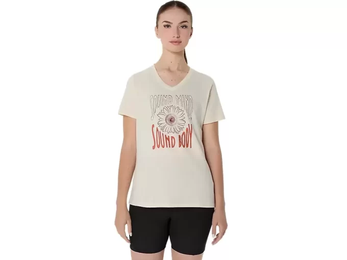 V-Ausschnitt mit Sonnenblumen-Slogan für Damen